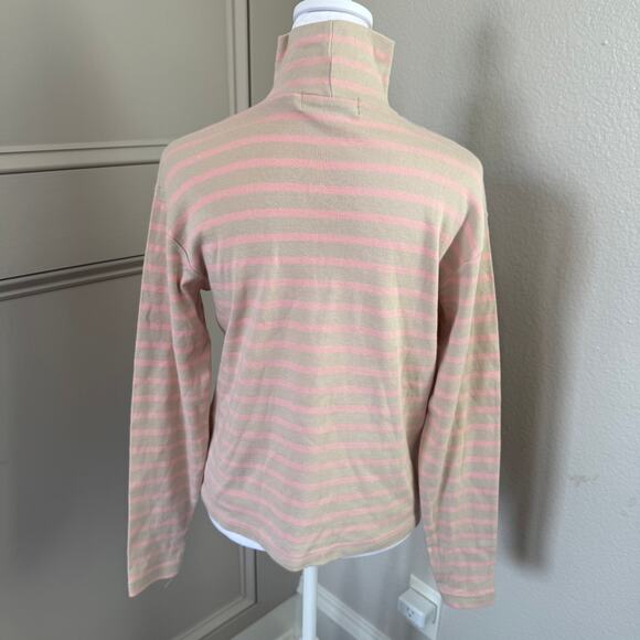 Vintage J. Crew Outfitters Turtleneck Tan Pink Stripe Size M 90s 100% Cotton - Picture 3 of 4